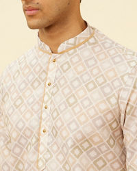 Manyavar Men Antique White Diamond Printed Kurta Set