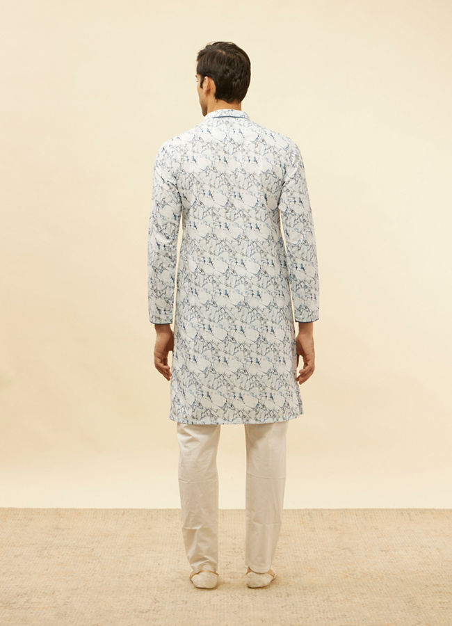 Manyavar Men Daisy White Marble Print Kurta Set