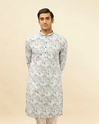 Manyavar Men Daisy White Marble Print Kurta Set