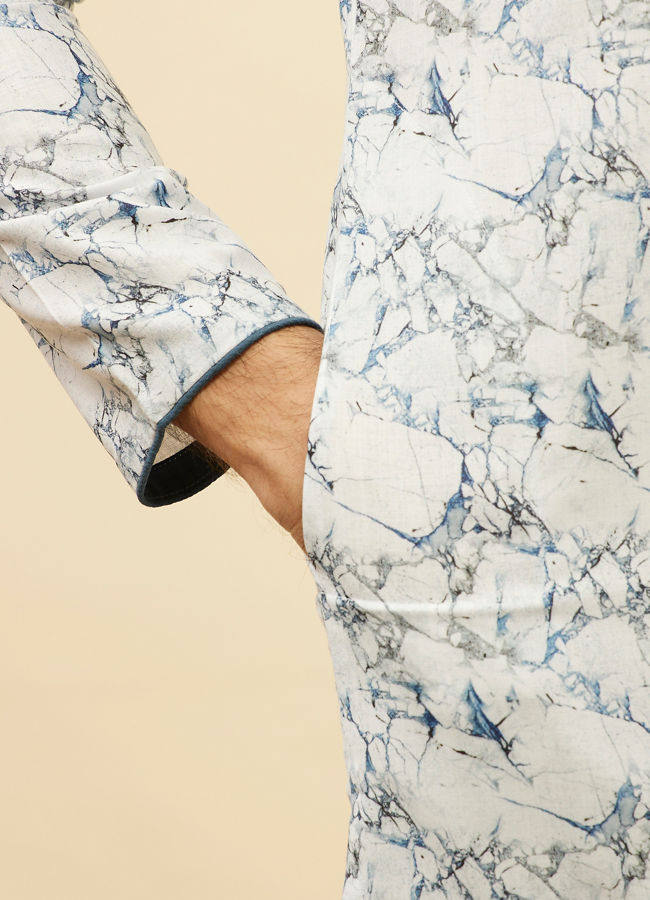 Manyavar Men Daisy White Marble Print Kurta Set