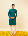 alt message - Manyavar Men Teal Green Classic Kurta Set image number 2