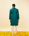 alt message - Manyavar Men Teal Green Classic Kurta Set image number 5