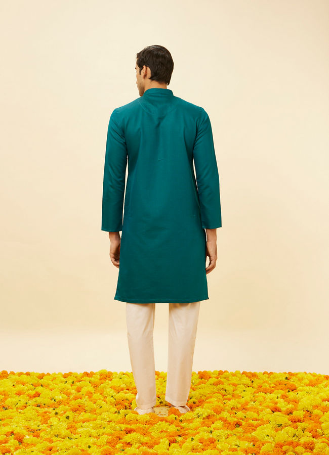 alt message - Manyavar Men Teal Green Classic Kurta Set image number 5