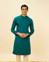 alt message - Manyavar Men Teal Green Classic Kurta Set image number 0