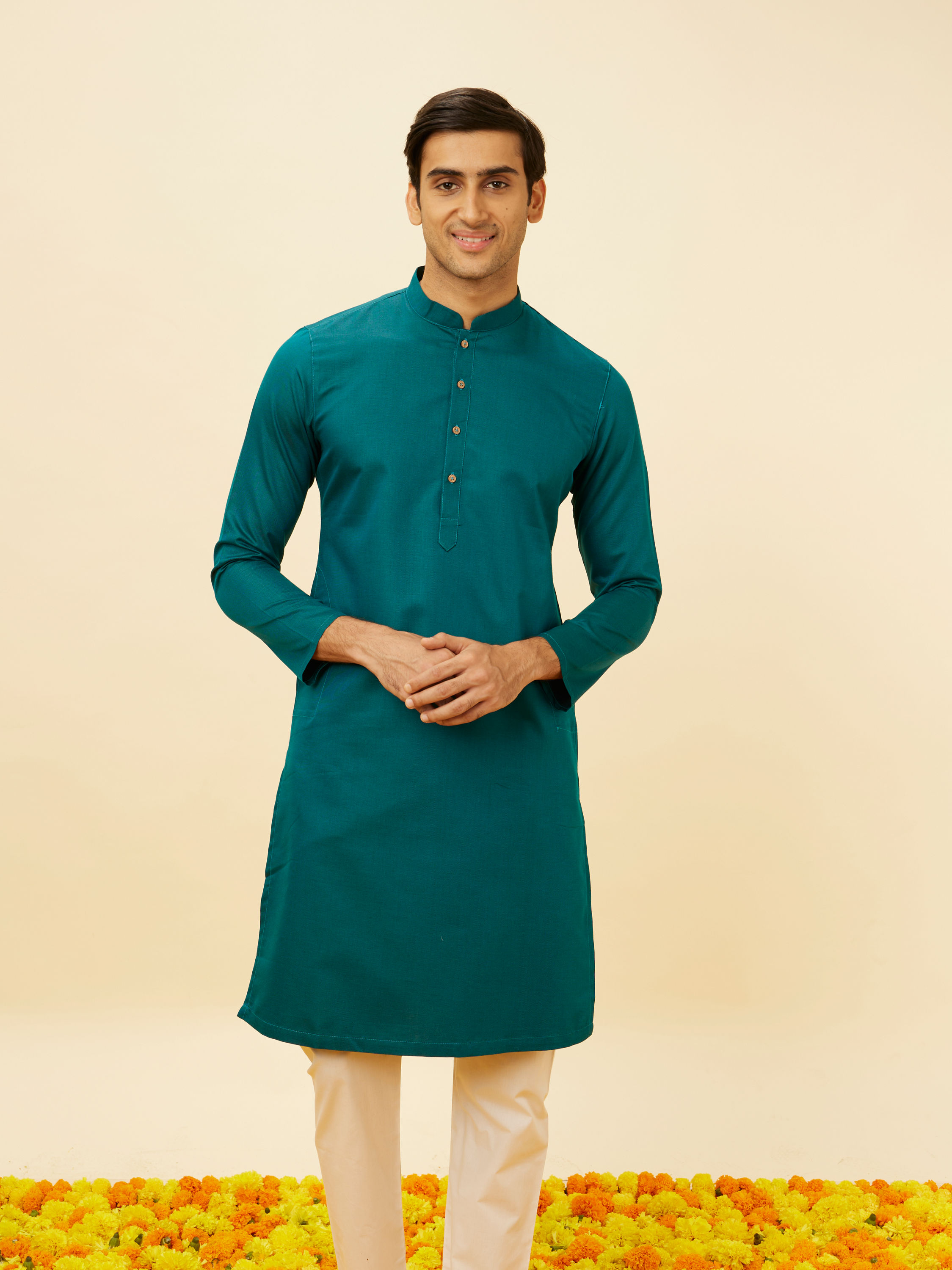 Manyavar Men Teal Green Classic Kurta Set