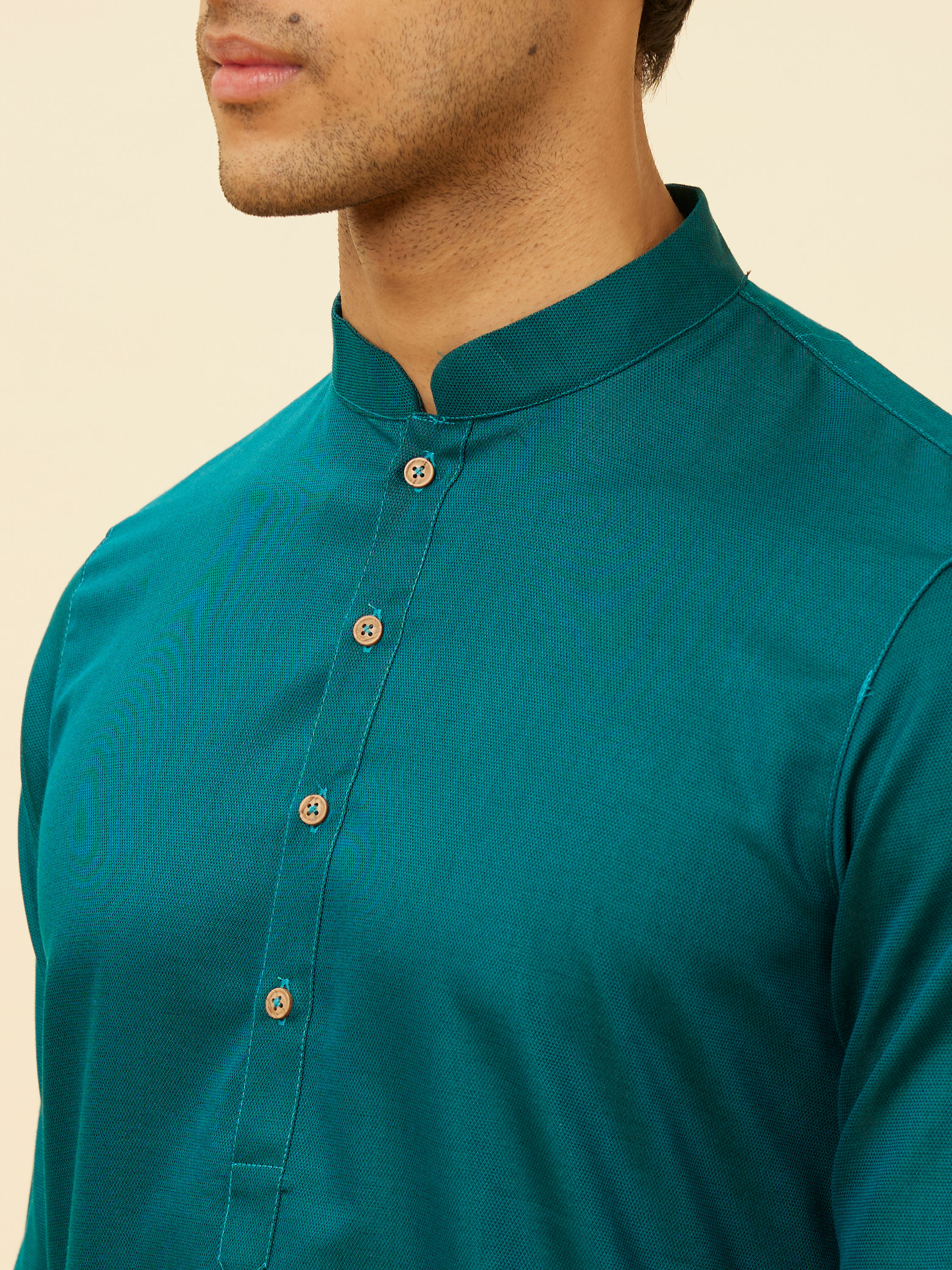 Manyavar Men Teal Green Classic Kurta Set