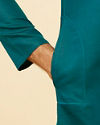 alt message - Manyavar Men Teal Green Classic Kurta Set image number 3