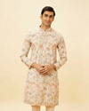 alt message - Manyavar Men Cream Beige Floral Printed Kurta Set image number 0