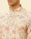 Manyavar Men Cream Beige Floral Printed Kurta Set
