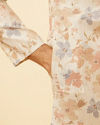 Manyavar Men Cream Beige Floral Printed Kurta Set