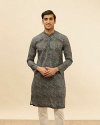 Manyavar Men Navy Blue Mandala Print Kurta Set