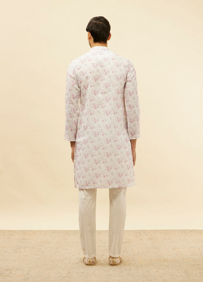 Manyavar Men Soft White Floral Print Kurta Set