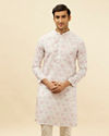 Manyavar Men Soft White Floral Print Kurta Set