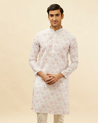 Manyavar Men Soft White Floral Print Kurta Set