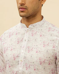 Manyavar Men Soft White Floral Print Kurta Set