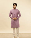 alt message - Manyavar Men Lilac Floral Print Kurta Set image number 2