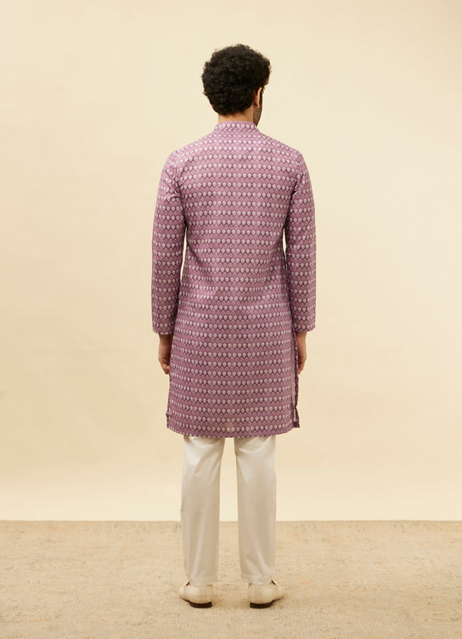 Manyavar Men Lilac Floral Print Kurta Set