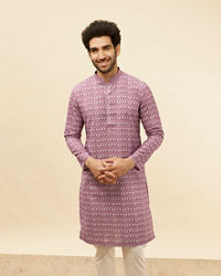 Manyavar Men Lilac Floral Print Kurta Set