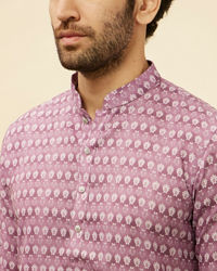 Manyavar Men Lilac Floral Print Kurta Set