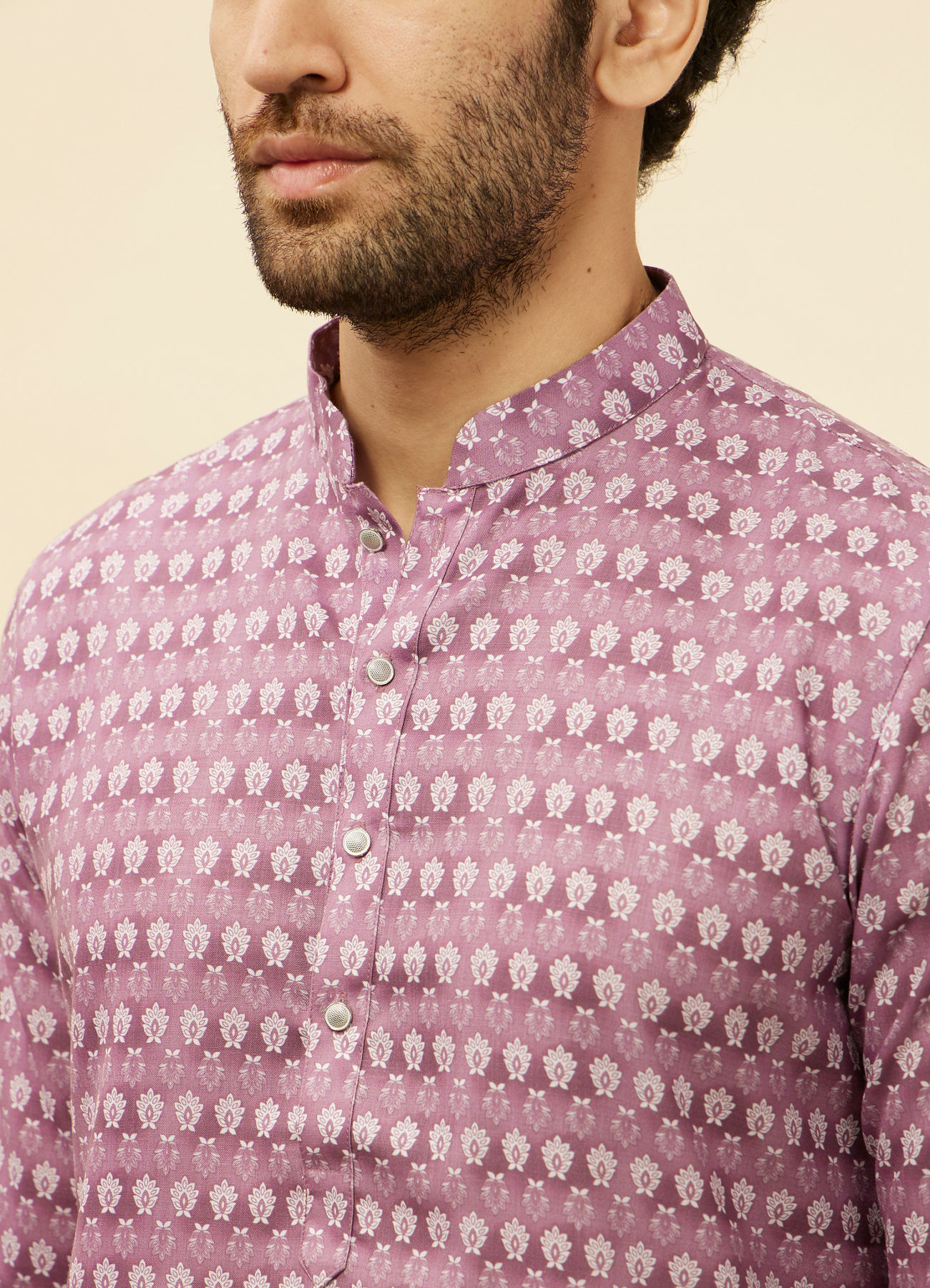 Manyavar Men Lilac Floral Print Kurta Set