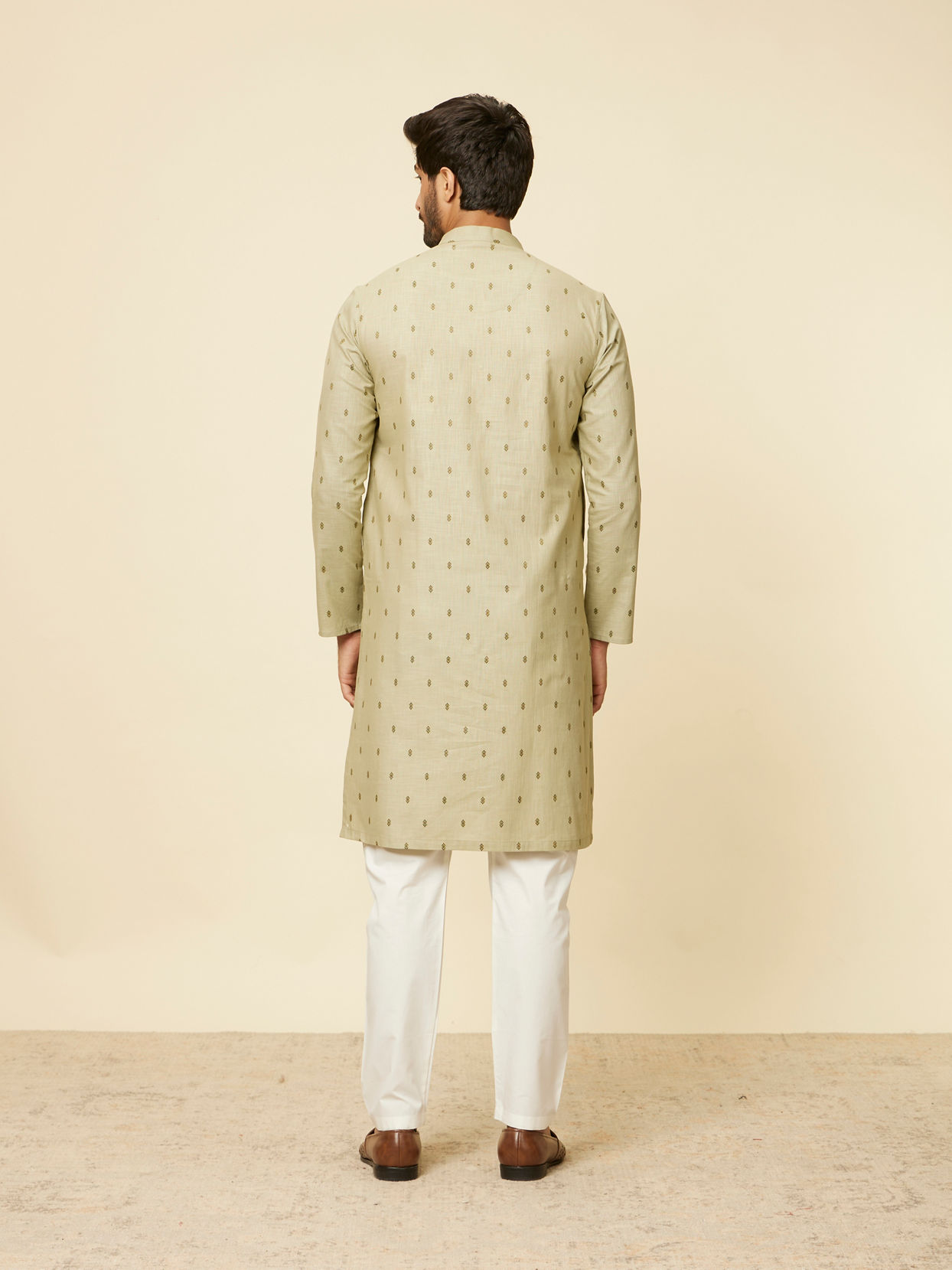 Manyavar Men Light Mid Green Floral Printed Kurta Set