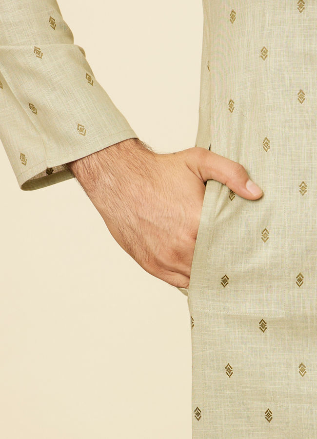 Manyavar Men Light Mid Green Floral Printed Kurta Set