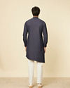 Manyavar Men Midnight Blue Grid Patterned Kurta Set