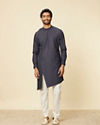 Manyavar Men Midnight Blue Grid Patterned Kurta Set