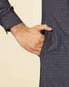 Manyavar Men Midnight Blue Grid Patterned Kurta Set
