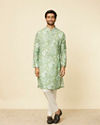 Manyavar Men Light Mid Green Floral Printed Kurta Set