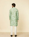 Manyavar Men Light Mid Green Floral Printed Kurta Set