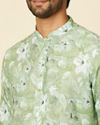 Manyavar Men Light Mid Green Floral Printed Kurta Set