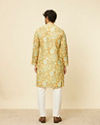 Manyavar Men Mustard Gold Floral Printed Kurta Set