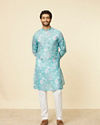 Manyavar Men Turquoise Floral Printed Kurta Set