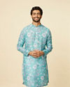 Manyavar Men Turquoise Floral Printed Kurta Set