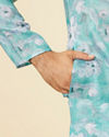 Manyavar Men Turquoise Floral Printed Kurta Set