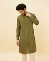 Manyavar Men Olive Green Check Printed Kurta Set