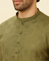Manyavar Men Olive Green Check Printed Kurta Set