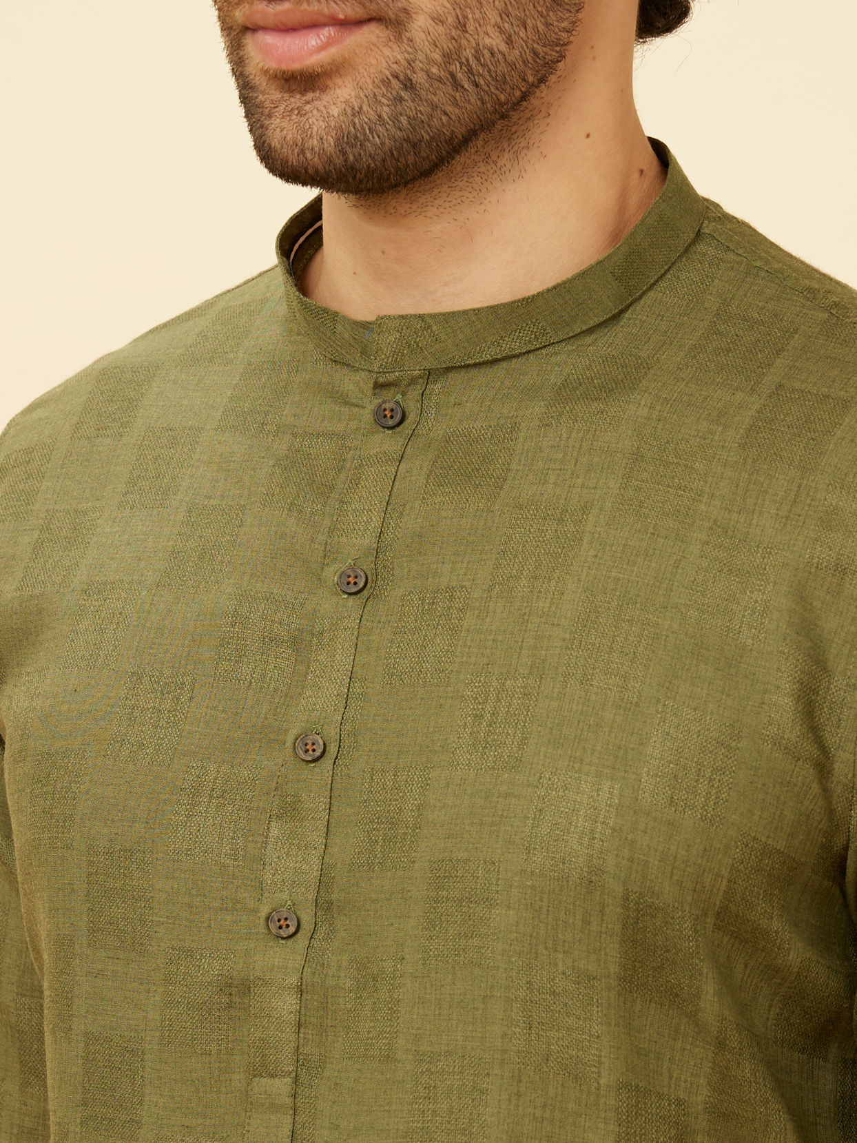 Manyavar Men Olive Green Check Printed Kurta Set
