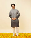 Manyavar Men Cloud Grey Ombre Effect Floral Lattice Printed Kurta Set image number 2