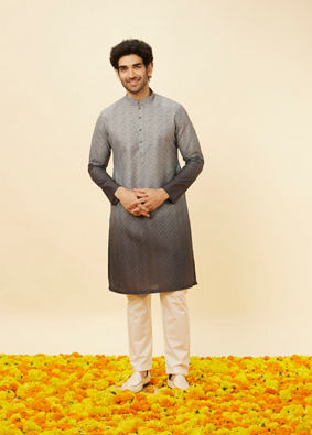 Manyavar Men Cloud Grey Ombre Effect Floral Lattice Printed Kurta Set image number 2