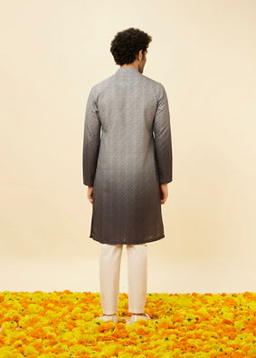 Manyavar Men Cloud Grey Ombre Effect Floral Lattice Printed Kurta Set image number 5