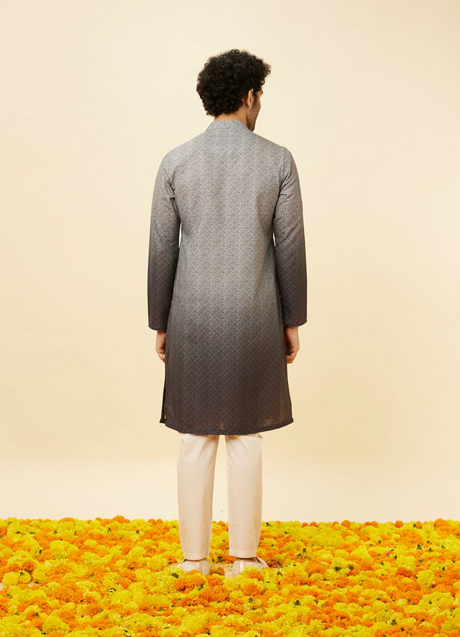 Manyavar Men Cloud Grey Ombre Effect Floral Lattice Printed Kurta Set