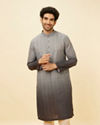 Manyavar Men Cloud Grey Ombre Effect Floral Lattice Printed Kurta Set image number 0