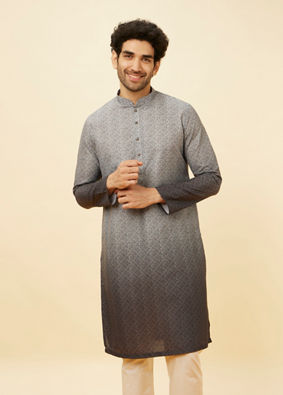 Manyavar Men Cloud Grey Ombre Effect Floral Lattice Printed Kurta Set image number 0