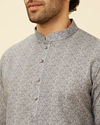 Manyavar Men Cloud Grey Ombre Effect Floral Lattice Printed Kurta Set image number 1