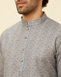 Manyavar Men Cloud Grey Ombre Effect Floral Lattice Printed Kurta Set