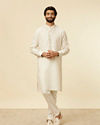 Manyavar Men Ivory White Self Patterned Kurta