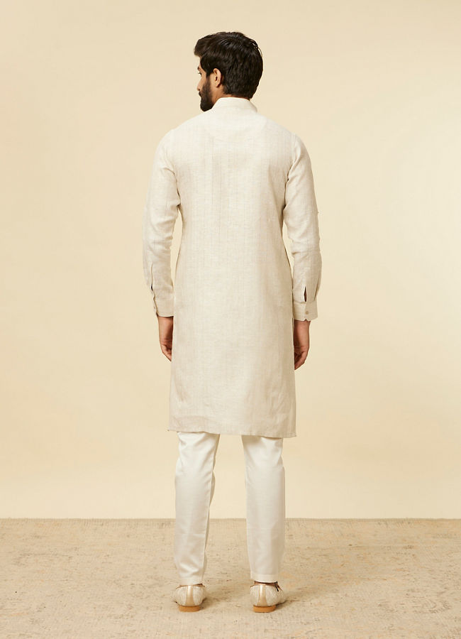 Manyavar Men Ivory White Self Patterned Kurta