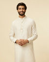 alt message - Manyavar Men Ivory White Self Patterned Kurta image number 0